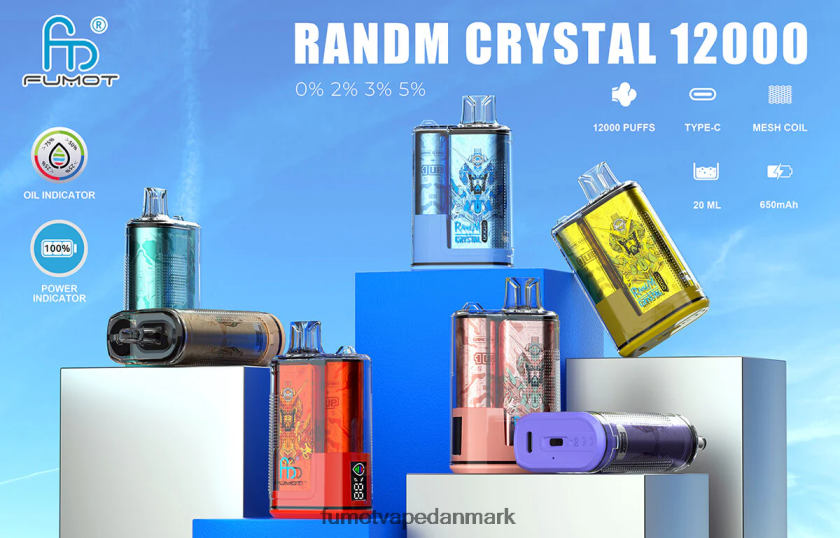 Fumot Vape Danmark - Fumot Crystal 20ml 12000 engangs vapeboks (1 stk) 4686X6282 jordbær rød tyr