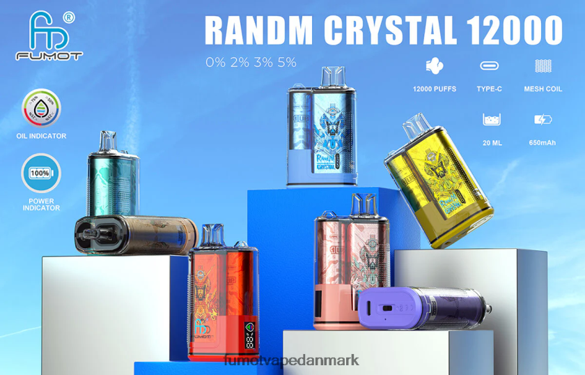 Fumot Vape Sale - Fumot Crystal 20ml 12000 engangs vapeboks (1 stk) 4686X6276 regnbue slik