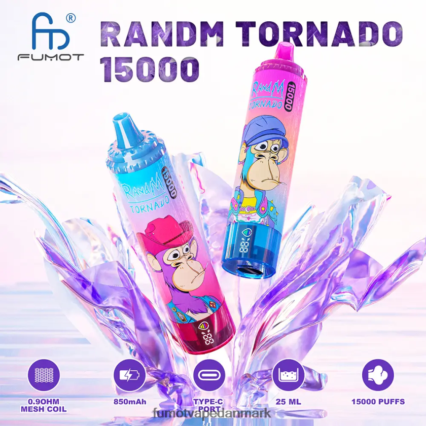 Fumot Danmark - Fumot Tornado 15000 engangsvape 25ml (1 stk) 4686X6161 blå razz kirsebær