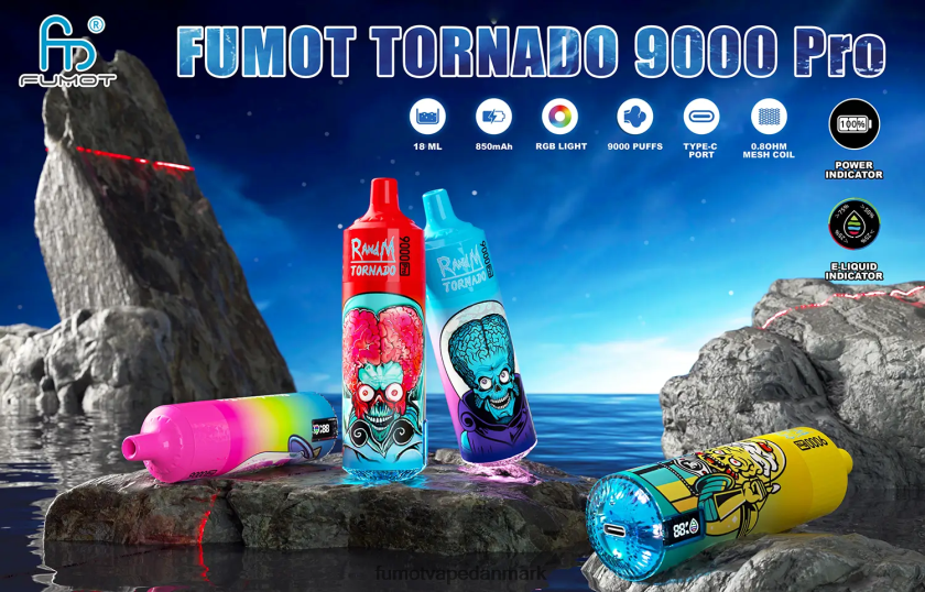 Fumot Danmark - Fumot Tornado 1 stk 9000 pro 18ml engangsvape 4686X6221 frodig is