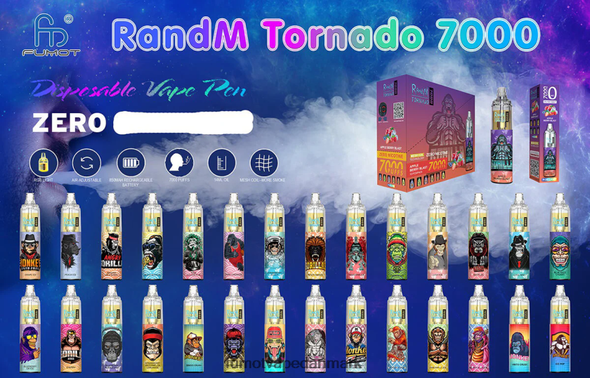 Fumot Danmark - Fumot Tornado 7000 engangs vape pen 0% - 14ml (1 stk) 4686X6541 jordbæris