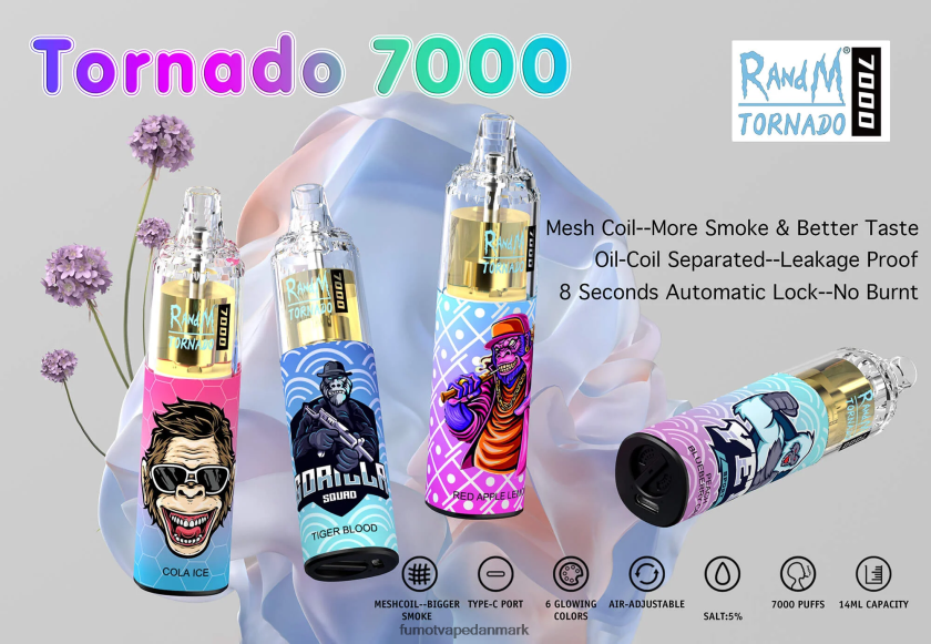 Fumot Danmark - Fumot Tornado 7000 engangs vape pen - 14ml (1 stk) 4686X671 cherry cola