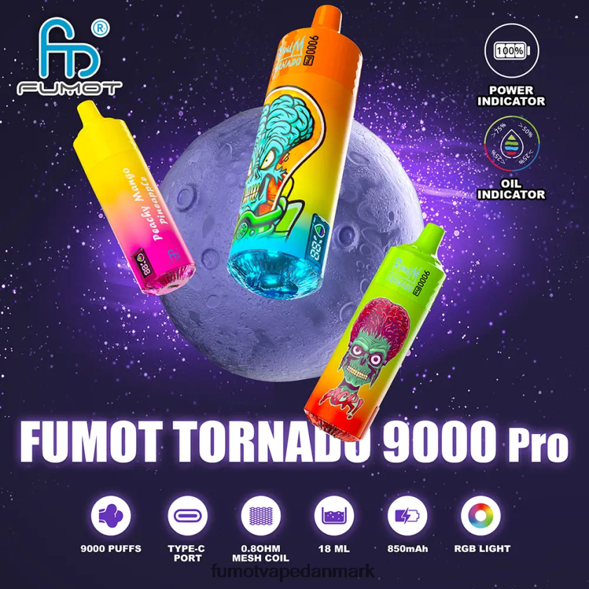 Fumot Danmark - Fumot Tornado 9000 pro engangsvape - 18ml (1 stk) 4686X6201 sort drageis