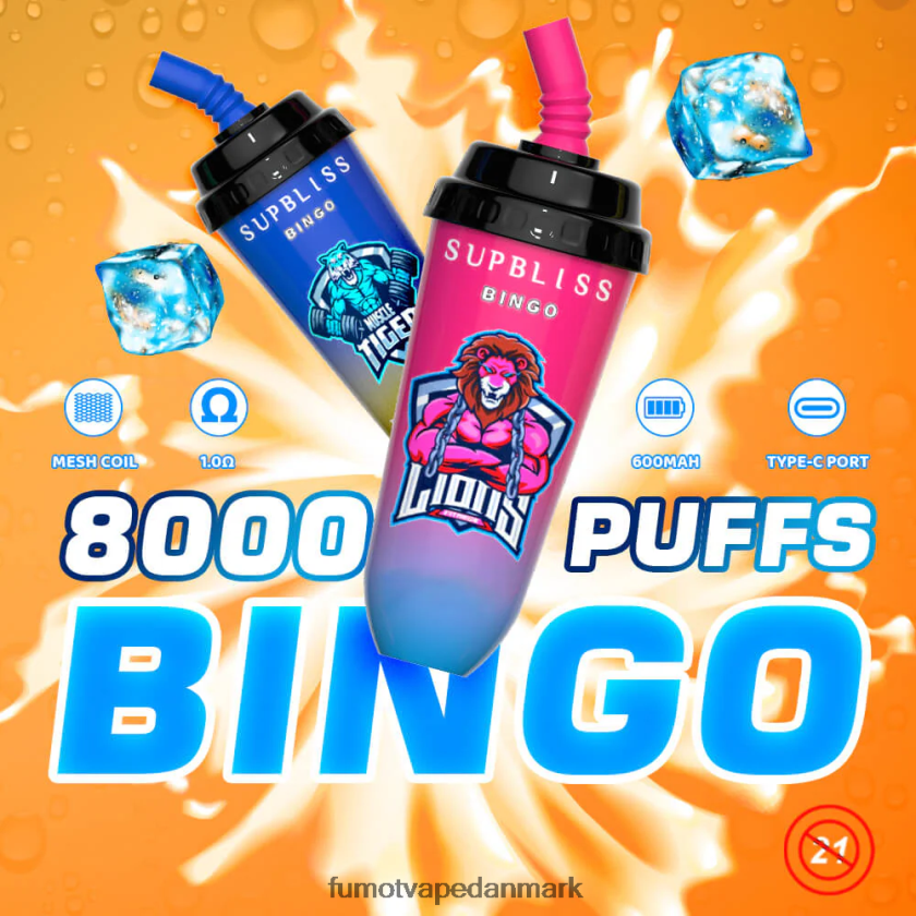 Fumot Danmark - Fumot Supbliss Bingo 16ml 8000 engangs vape pod enhed (1 stk) 4686X6411 jordbær vandmelon